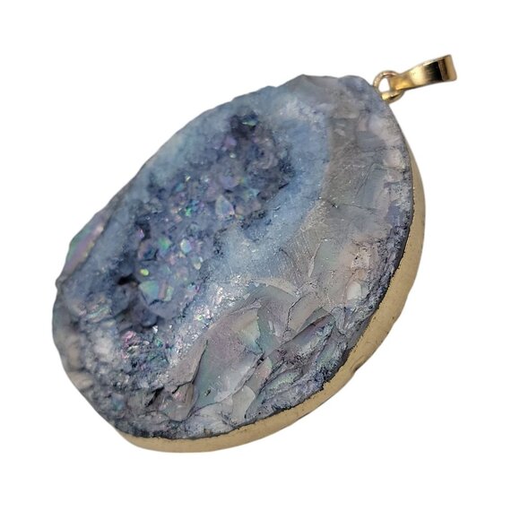 Blue Galaxy Druzy Quartz Chunk Pendant Natural Semi-Precious Gemstone Stunning - Picture 7 of 11